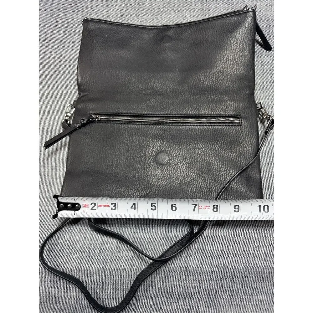 Stella & Dot Black Waverly Chevron Quilted Leather Foldover Crossbody Clutch